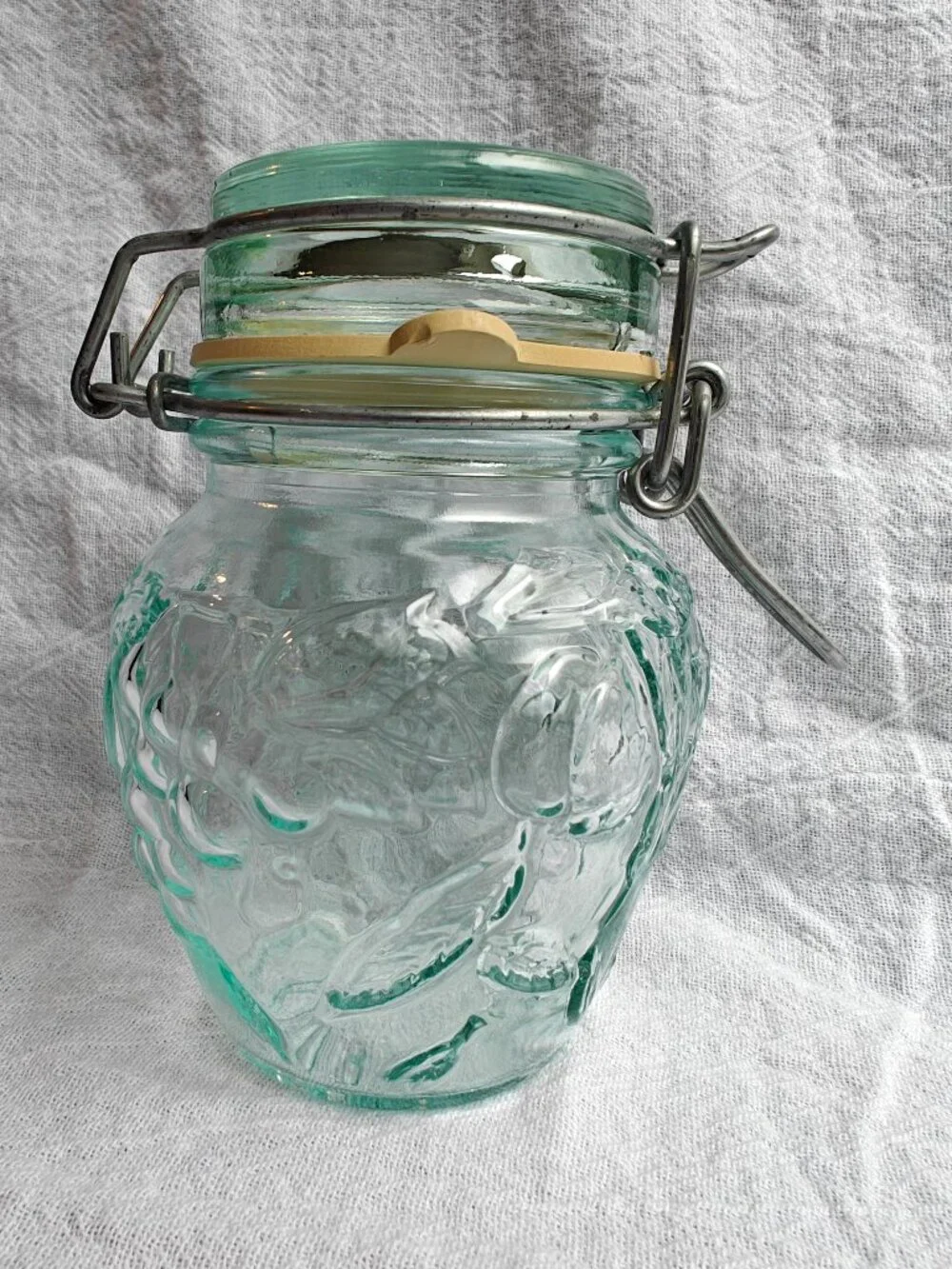 Vintage Vetreria Etrusca VE Mod Dep Italian Glass Jar Fruit Wire Bale Canister
